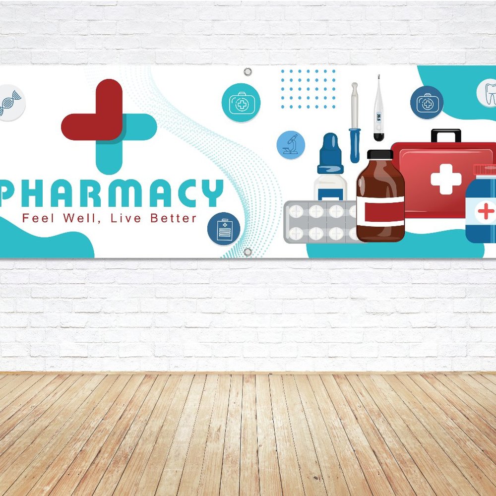 PHARMACY Generic Vinyl Banner 5ft Sign Farmacia Store Meds Provider Vendor Tent
